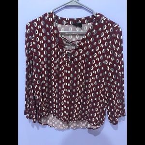 Lace Up Red Patterned Blouse